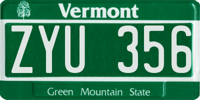 VT license plate ZYU356