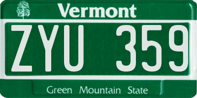 VT license plate ZYU359