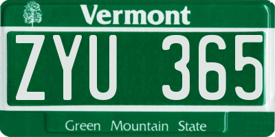 VT license plate ZYU365