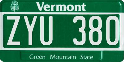 VT license plate ZYU380