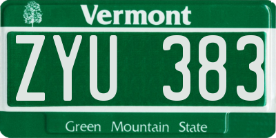 VT license plate ZYU383