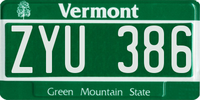 VT license plate ZYU386
