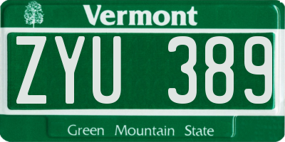 VT license plate ZYU389