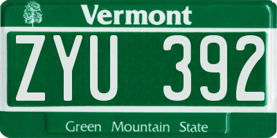 VT license plate ZYU392