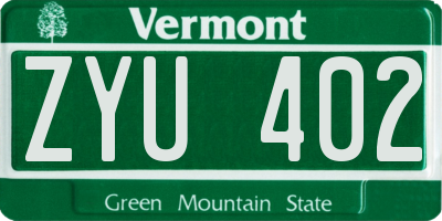 VT license plate ZYU402
