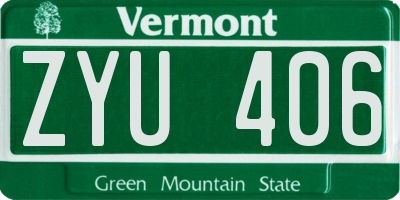 VT license plate ZYU406