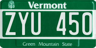 VT license plate ZYU450