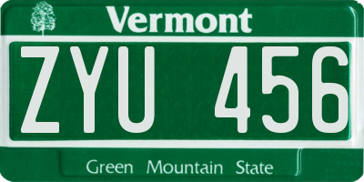 VT license plate ZYU456