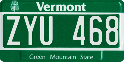 VT license plate ZYU468