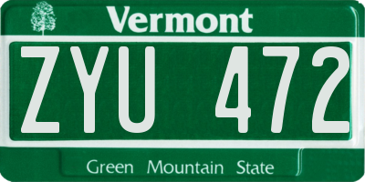 VT license plate ZYU472