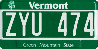 VT license plate ZYU474