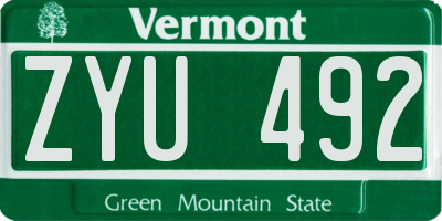 VT license plate ZYU492