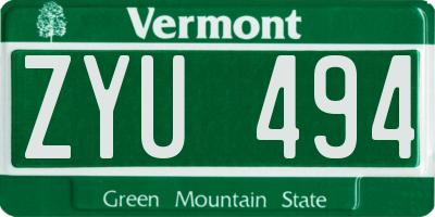 VT license plate ZYU494