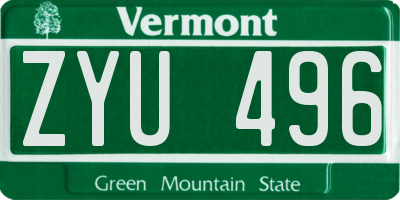 VT license plate ZYU496