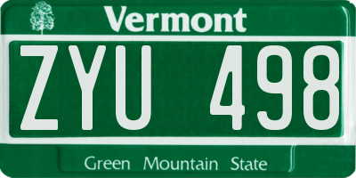VT license plate ZYU498
