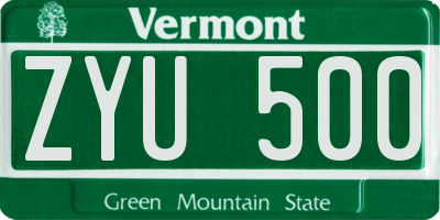 VT license plate ZYU500