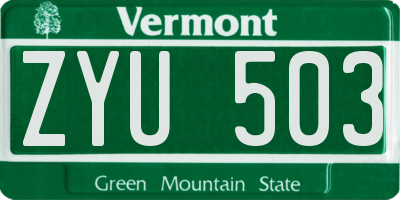 VT license plate ZYU503