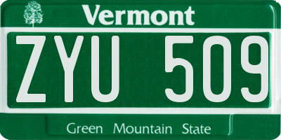VT license plate ZYU509