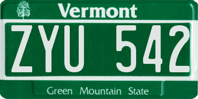 VT license plate ZYU542