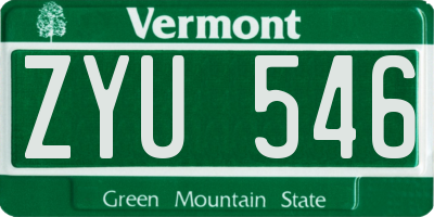 VT license plate ZYU546