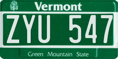 VT license plate ZYU547