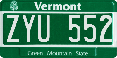 VT license plate ZYU552