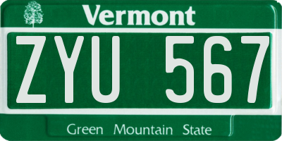 VT license plate ZYU567