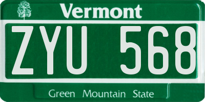 VT license plate ZYU568