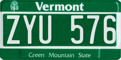 VT license plate ZYU576