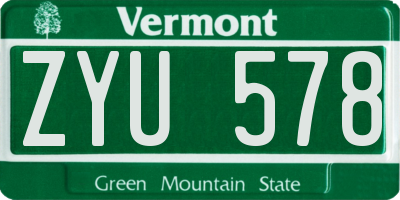 VT license plate ZYU578