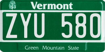 VT license plate ZYU580