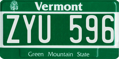 VT license plate ZYU596