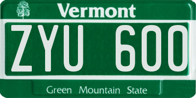 VT license plate ZYU600
