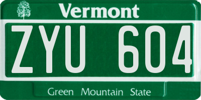 VT license plate ZYU604