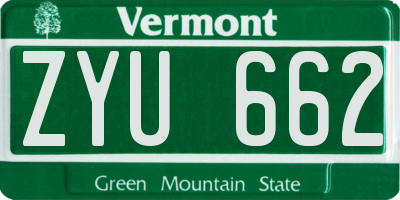 VT license plate ZYU662