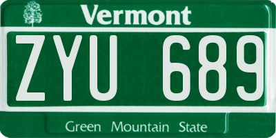 VT license plate ZYU689