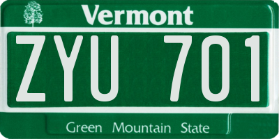 VT license plate ZYU701