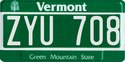 VT license plate ZYU708