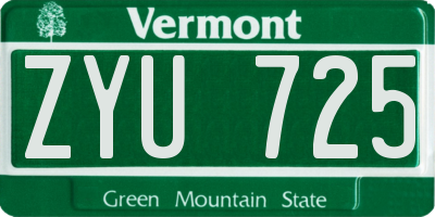 VT license plate ZYU725