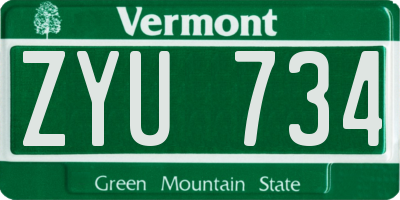 VT license plate ZYU734