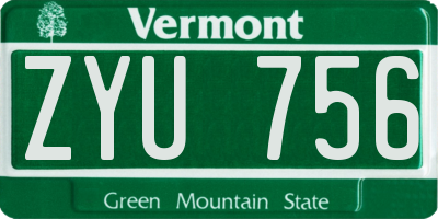 VT license plate ZYU756
