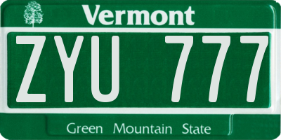 VT license plate ZYU777