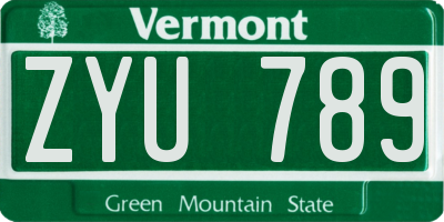 VT license plate ZYU789