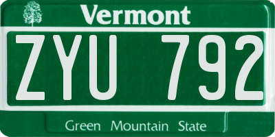 VT license plate ZYU792