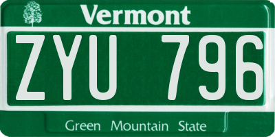 VT license plate ZYU796