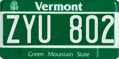 VT license plate ZYU802