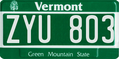 VT license plate ZYU803