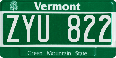 VT license plate ZYU822