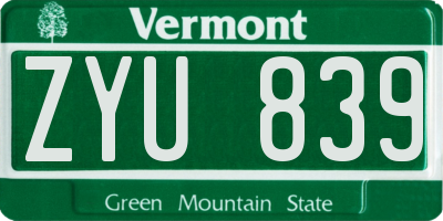 VT license plate ZYU839