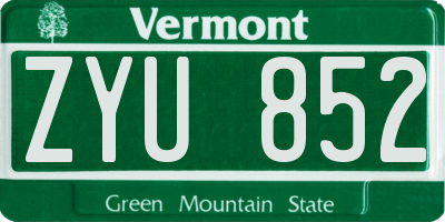 VT license plate ZYU852